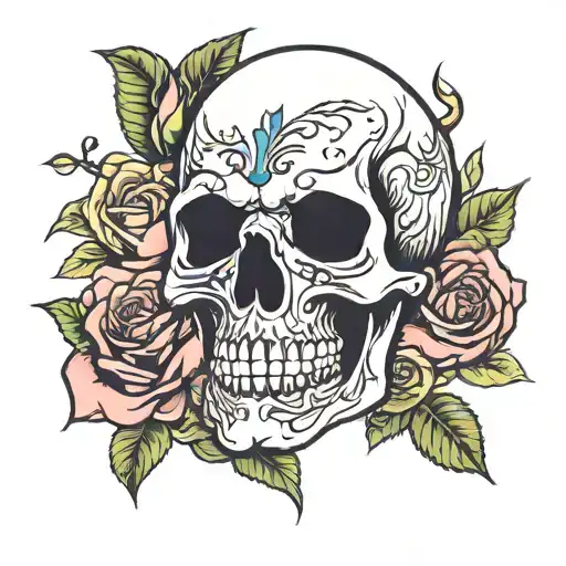skull and roses tattoo design idea