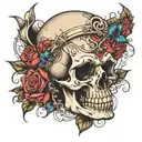 skull and roses intertwined symbolizing freedom tattoo design idea