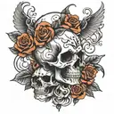 skull and roses intertwined symbolizing freedom tattoo design idea