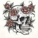 skull and roses intertwined symbolizing freedom tattoo design idea