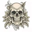skull and roses intertwined symbolizing freedom tattoo design idea