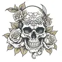 skull and roses intertwined symbolizing freedom tattoo design idea