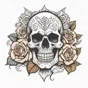 skull and roses tattoo design idea