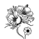 Flower bouquet formed of primrose, daffodil, marigold, cosmos, violet, narcissus, holly tattoo design idea