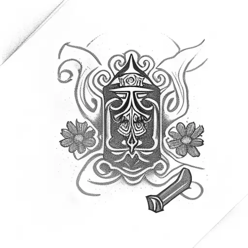 Ace of spades with dice and flowers around the card tattoo design idea