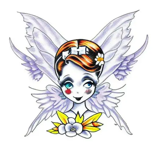 nurse fairy with wings made of flowers  tattoo design idea