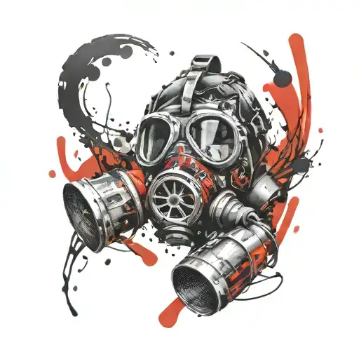 trippy gas mask split tattoo design idea