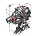 trippy gas mask split tattoo design idea