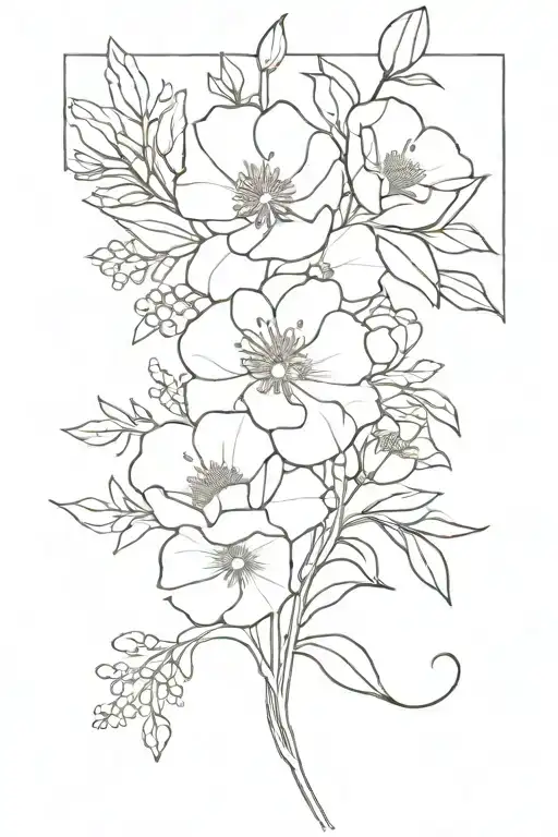 bouquet of birth flowers, 1 july,  1 april, 1 june, 1 november, 1 december, and 2 september birth flowers   tattoo design idea