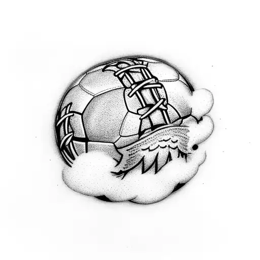 football ball in clouds with angels tattoo design idea