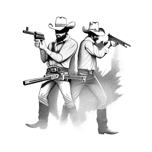 two cowboys in a gun duel against one another tattoo design idea