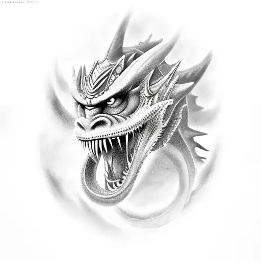 dragon, the monkey king, water, fighting tattoo design idea