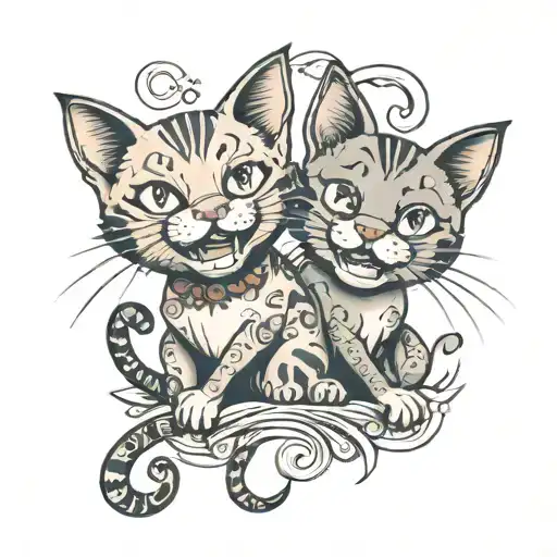 ugly smiling cat playing together tattoo design idea