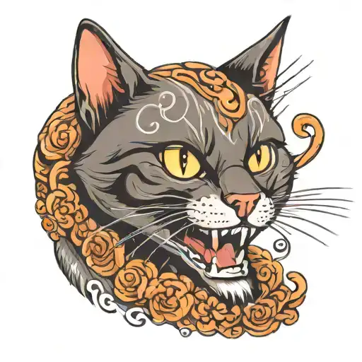 ugly smiling cat playing tattoo design idea