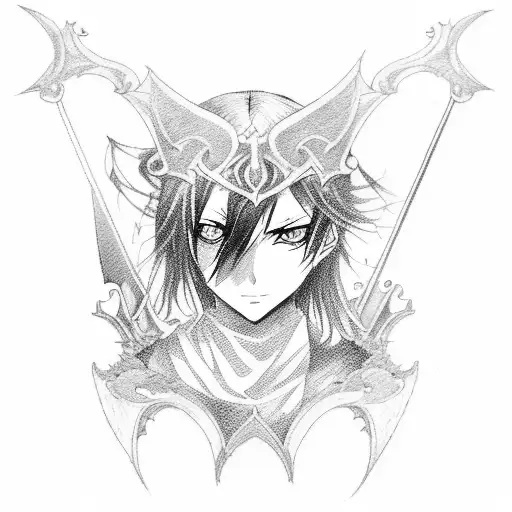 Design a tattoo of a gothic-inspired anime character wielding a sword tattoo design idea