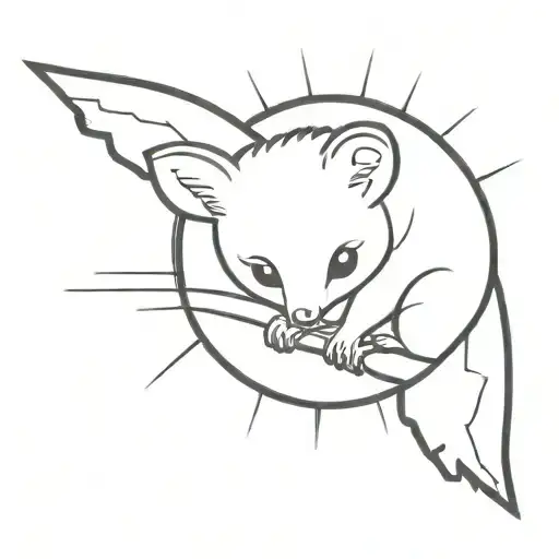 cute part possum part sun with beams simple outline tattoo design idea