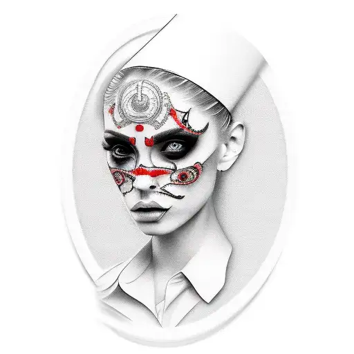 2 face girl poker tattoo design idea