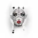 2 face girl poker tattoo design idea