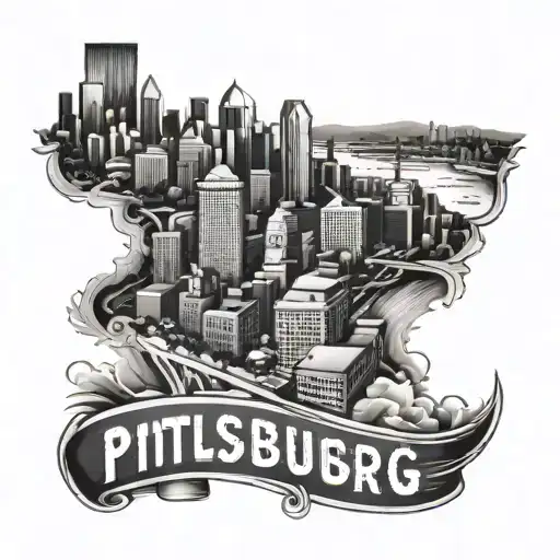 Incorporate the Pittsburgh skyline with Taylor Gang imagery in a full back piece tattoo design idea