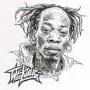 Create a portrait of Wiz Khalifa with 'Taylor Gang' in a unique font tattoo design idea