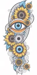 blue eye intergrated with sunflower tattoo design idea