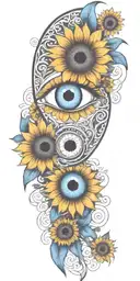 blue eye intergrated with sunflower tattoo design idea