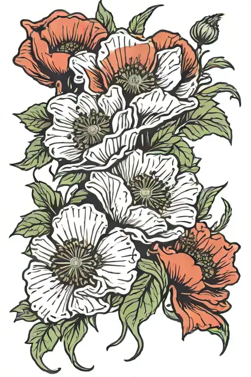 remembrance poppies blooming tattoo design idea