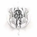 Ironman with Orchids, Bow & Arrow, Smoke, Kishi Kaisei in Japanese vetically. tattoo design idea