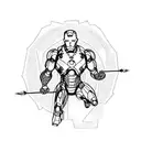 Ironman with Orchids, Bow & Arrow, Smoke, Kishi Kaisei in Japanese vetically. tattoo design idea