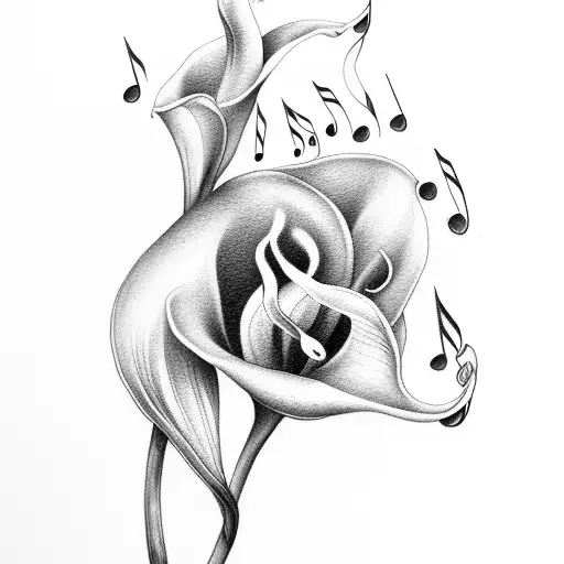 calla lily with music notes and the name Nylah tattoo design idea