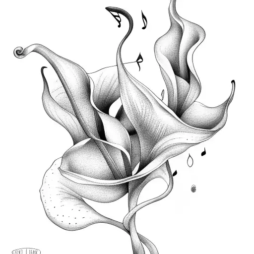 calla lily with Nylah Jerzie and music notes tattoo design idea