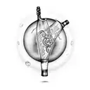 A wine bottle with a musical staff wrapping around it tattoo design idea