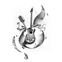 A wine bottle with a musical staff wrapping around it tattoo design idea