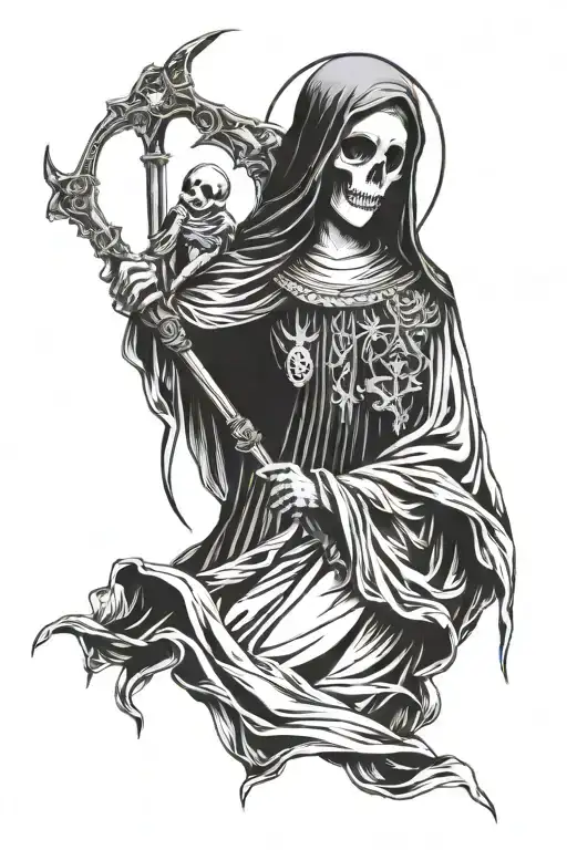 saint death like holy mary tattoo design idea