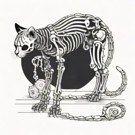 cat skeleton eating its own tail tattoo design idea