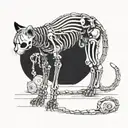 cat skeleton eating its own tail tattoo design idea