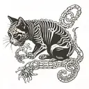 cat skeleton eating its own tail tattoo design idea