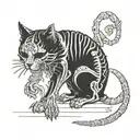 cat skeleton eating its own tail tattoo design idea