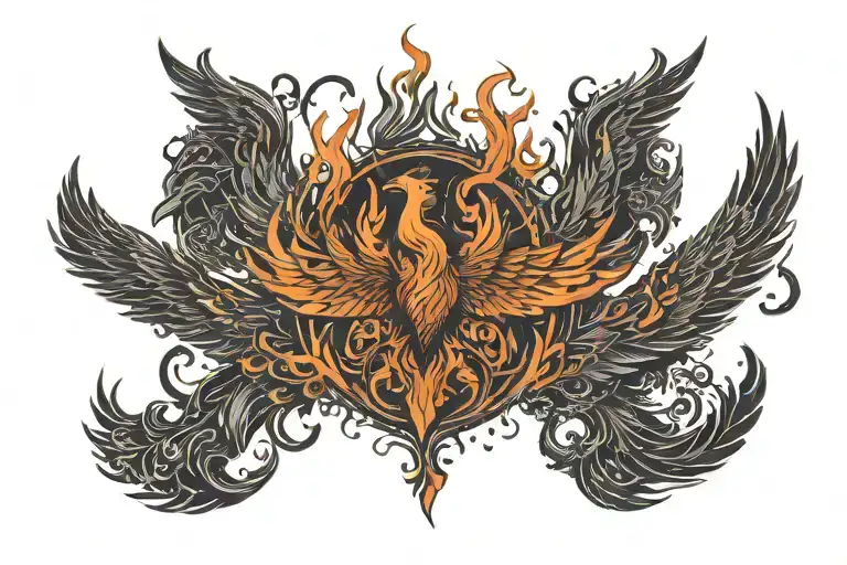 Prideful burning with flames Phoenix With Wings Spread Wide tattoo design idea