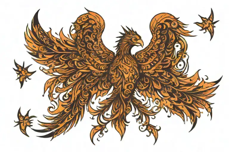 Prideful burning with flames Phoenix With Wings Spread Wide tattoo design idea