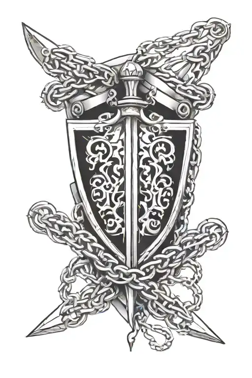 Bracelet with a shield heraldic sword and chains armor tattoo design idea