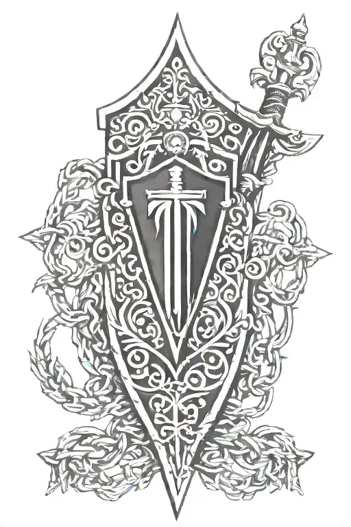 Bracelet with a shield heraldic sword and chains armor tattoo design idea