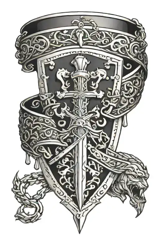 Bracelet with a shield heraldic sword armor tattoo design idea