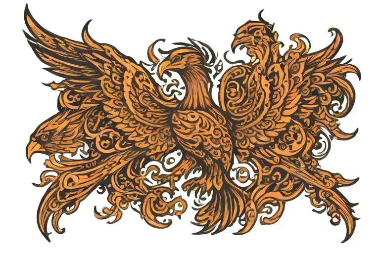 Prideful burning with flames Phoenix With Wings Spread very Wide tattoo design idea