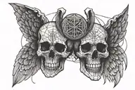 Skull facing towartds With A christian Cross On Forehead With Angelic Wings Spread wide from my shoulder to shoulder. tattoo design idea