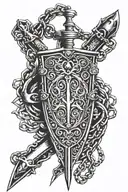 Bracelet with a shield heraldic sword and chains armor tattoo design idea