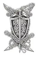 Bracelet with a shield heraldic sword and chains armor tattoo design idea
