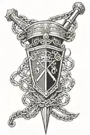 Bracelet with a shield heraldic sword and chains armor tattoo design idea
