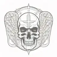 Skull facing towartds With A christian Cross On Forehead With Angelic Wings Spread tattoo design idea