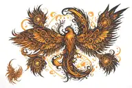 Prideful burning with flames Phoenix With Wings Spread very Wide with very detailed head tattoo design idea